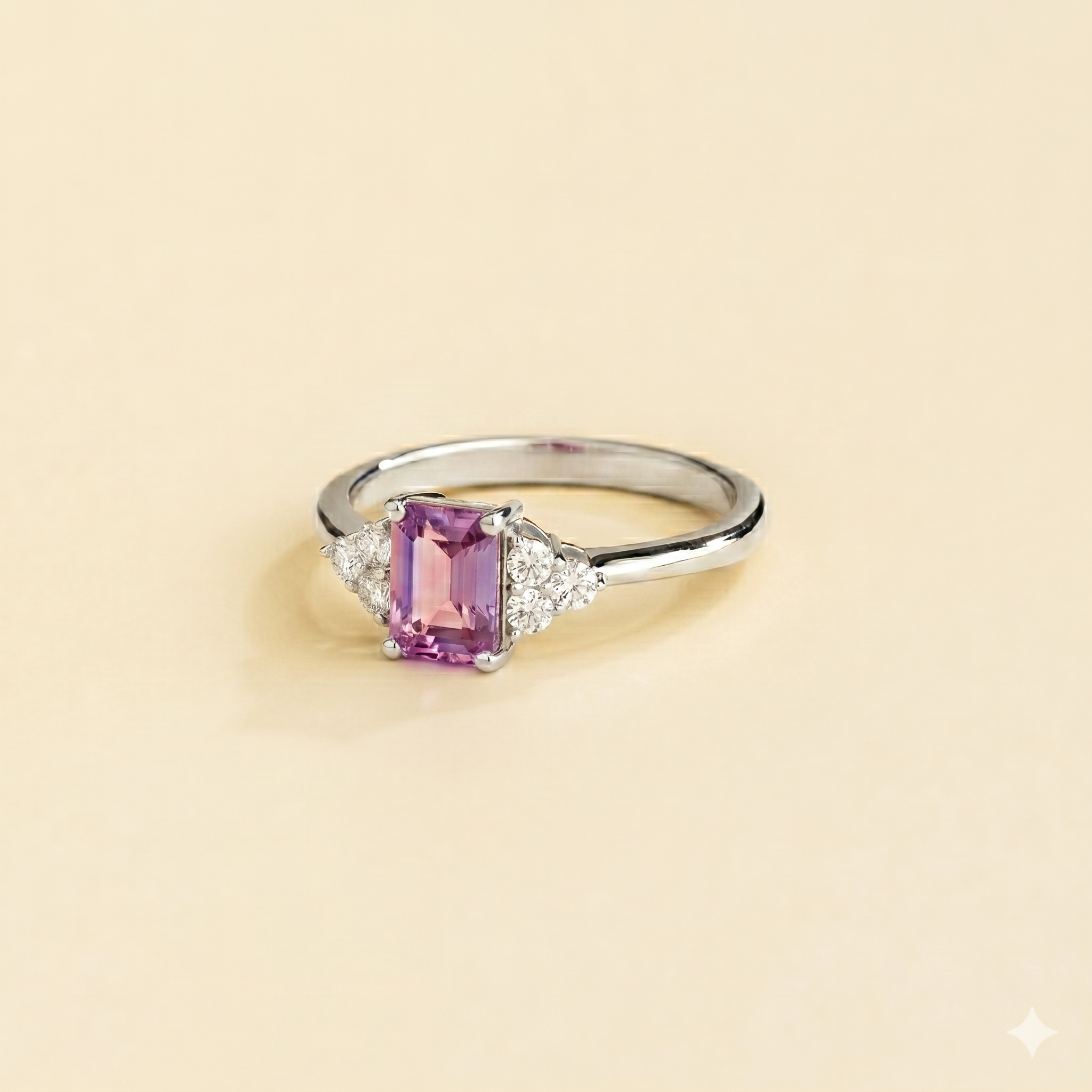 Chateau Purple Sapphire Emerald-Cut & Diamond Ring in White Gold