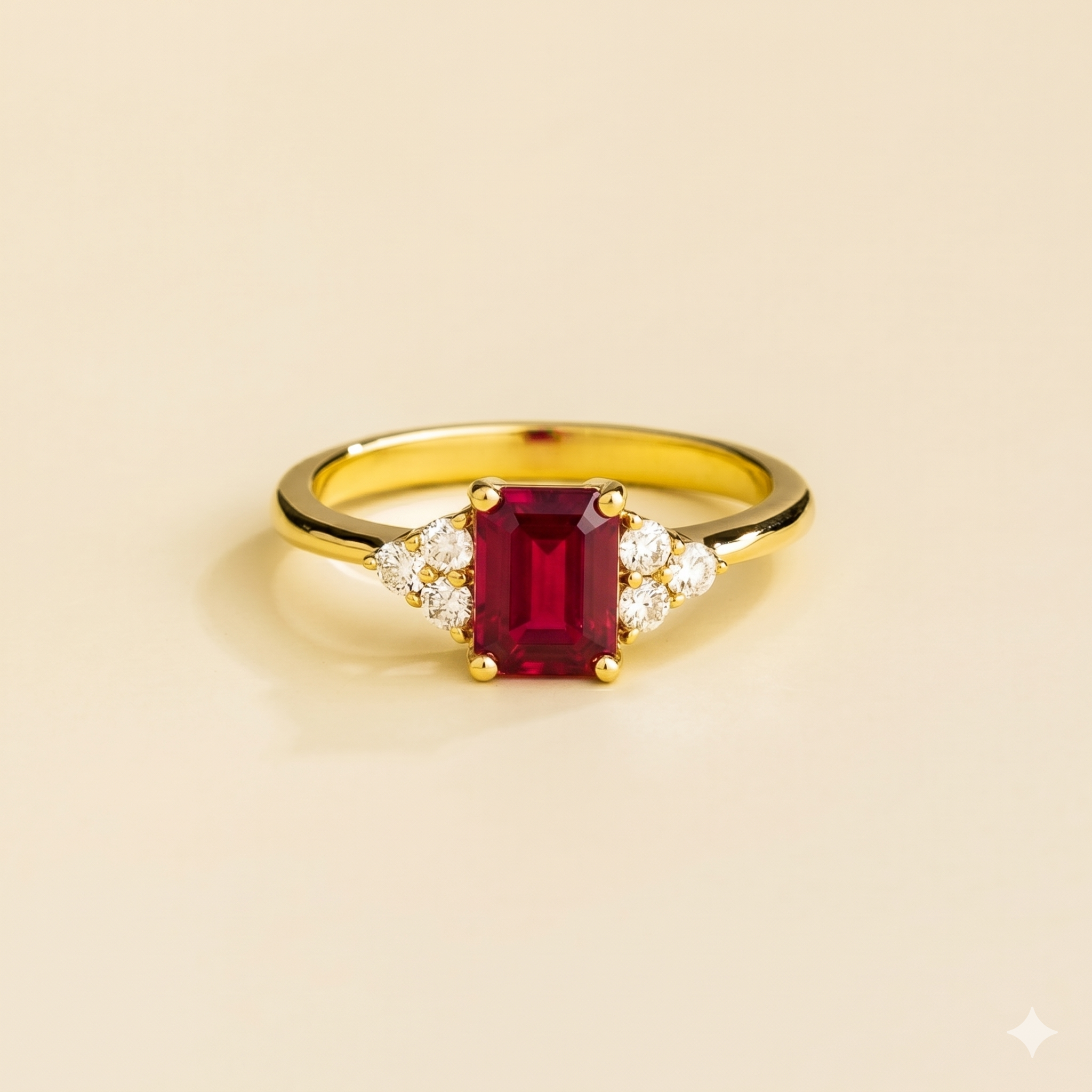 Chateau Ruby Emerald-Cut & Diamond Ring in Gold