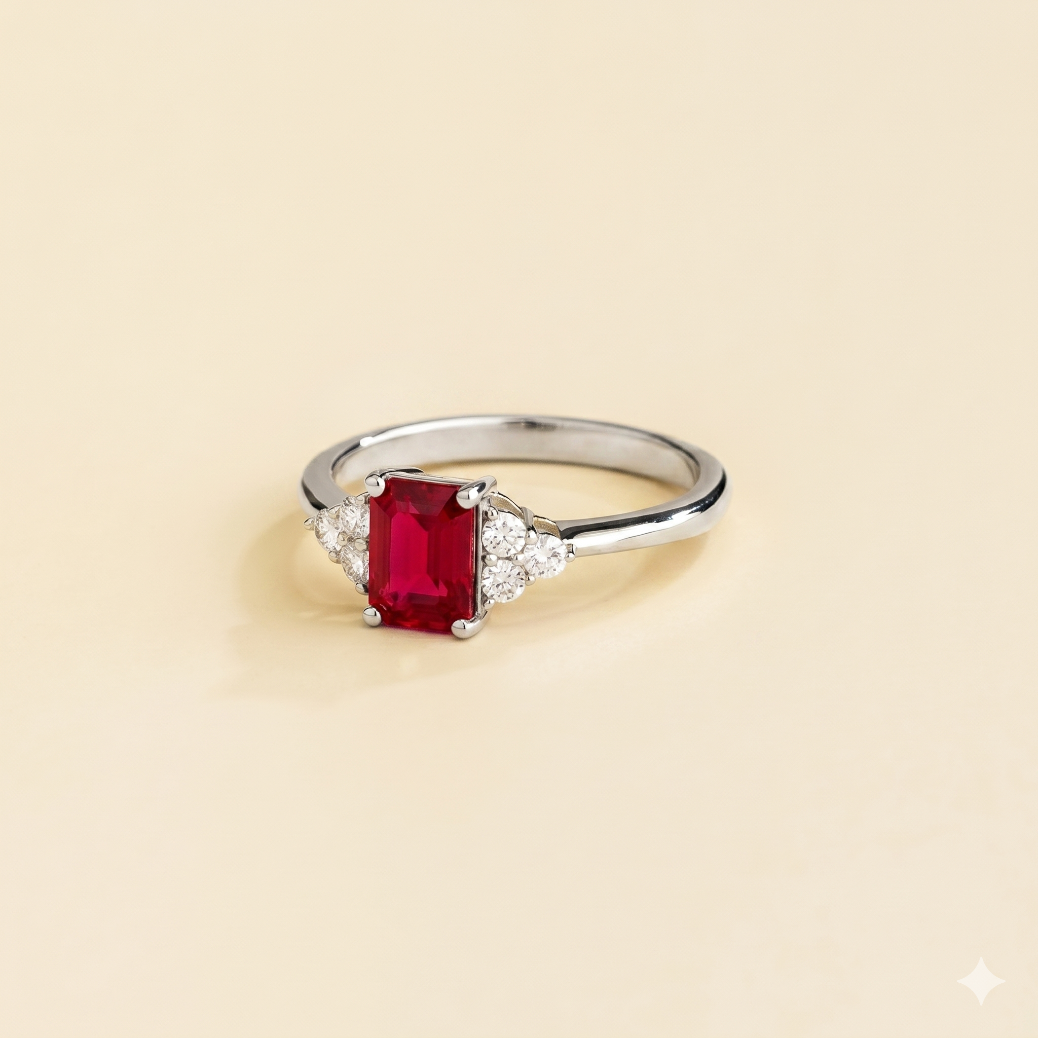 Chateau Ruby Emerald-Cut & Diamond Ring in White Gold
