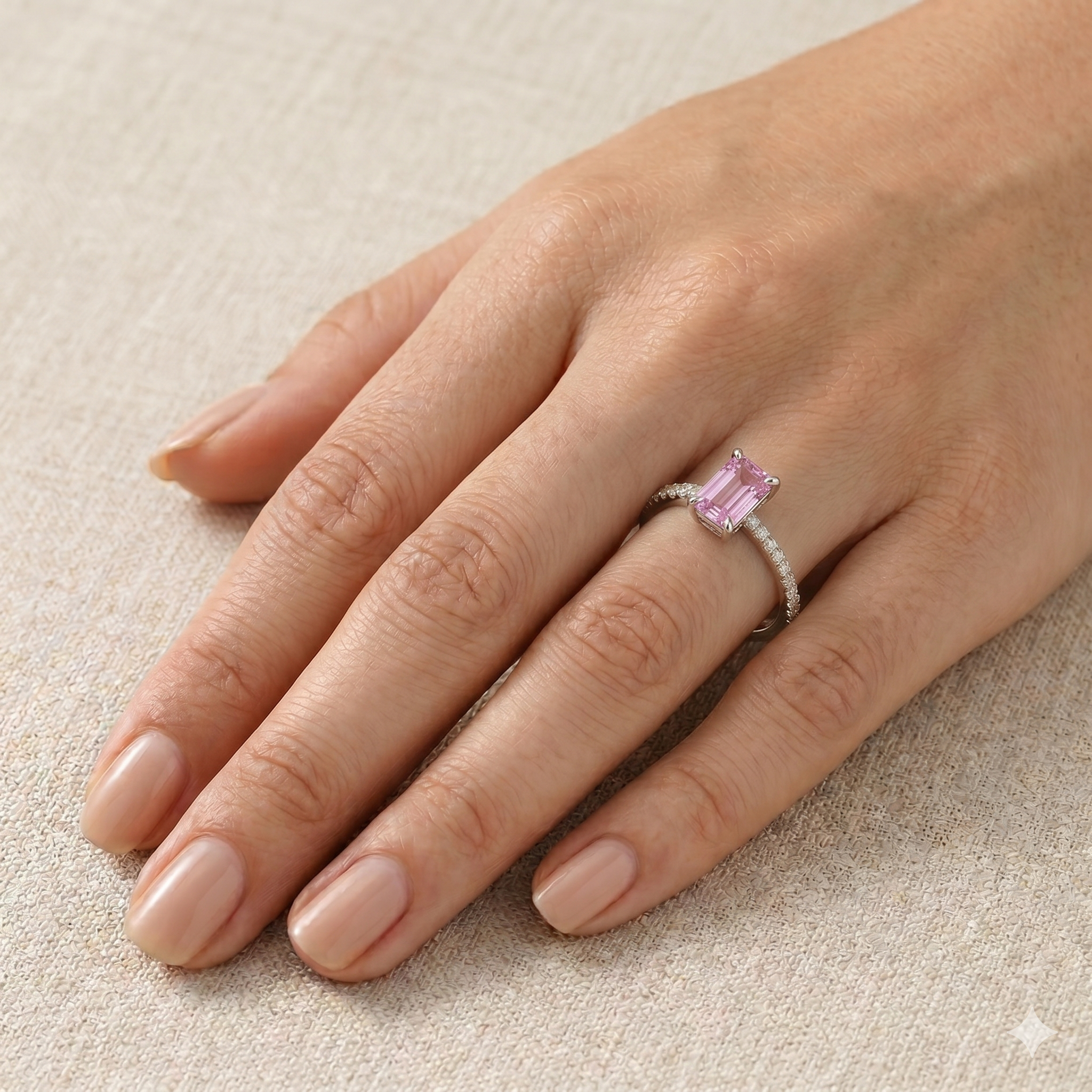 Chelle Alexandrite Emerald-Cut & Diamond Pavé Ring in White Gold