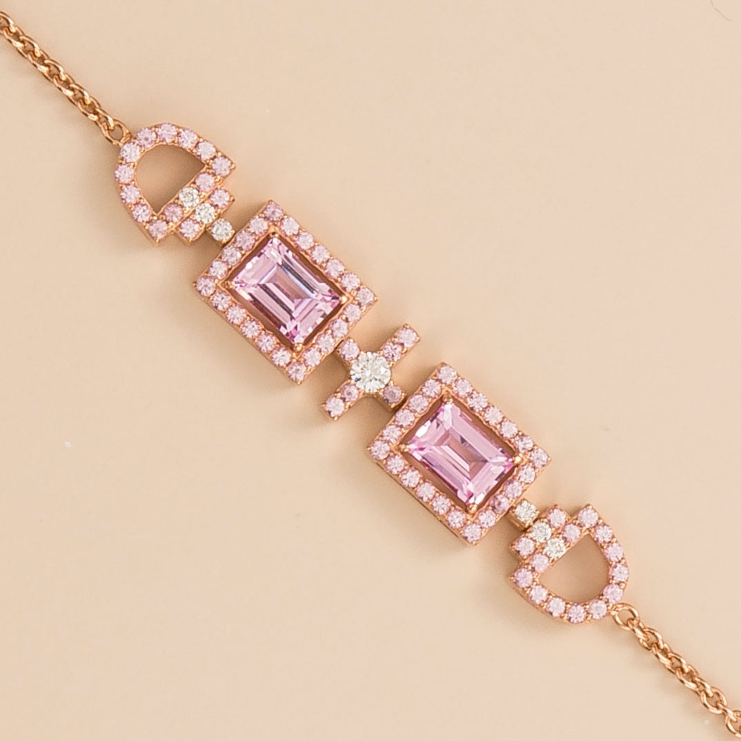 Ciceris Rose Gold Bracelet Pink Sapphire and Diamond Juvetti Jewellery London