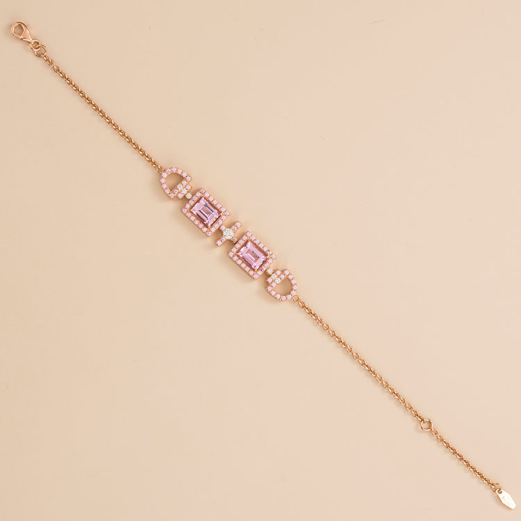 Ciceris bracelet in 18K pink gold vermeil set with lab grown diamond and pink sapphire.