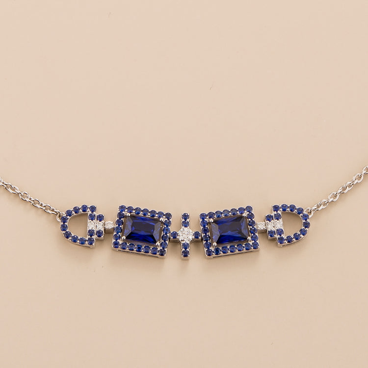 Ciceris necklace in 18K white gold vermeil set with lab grown Diamond and Royal Blue Sapphire gem stone. Perfect for yourself and as gift.