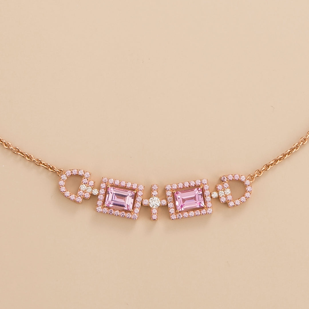 Ciceris necklace in 18K pink gold vermeil set with lab grown diamond and pink sapphire By Juvetti Jewellery London