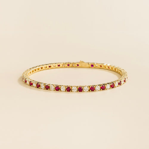 Stacy Ruby & Diamond Round Tennis Bracelet in Gold