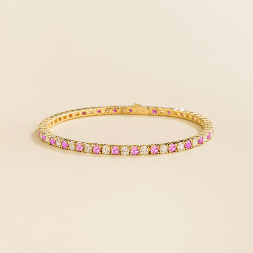 Stacy Pink Sapphire & Diamond Round Tennis Bracelet in Gold