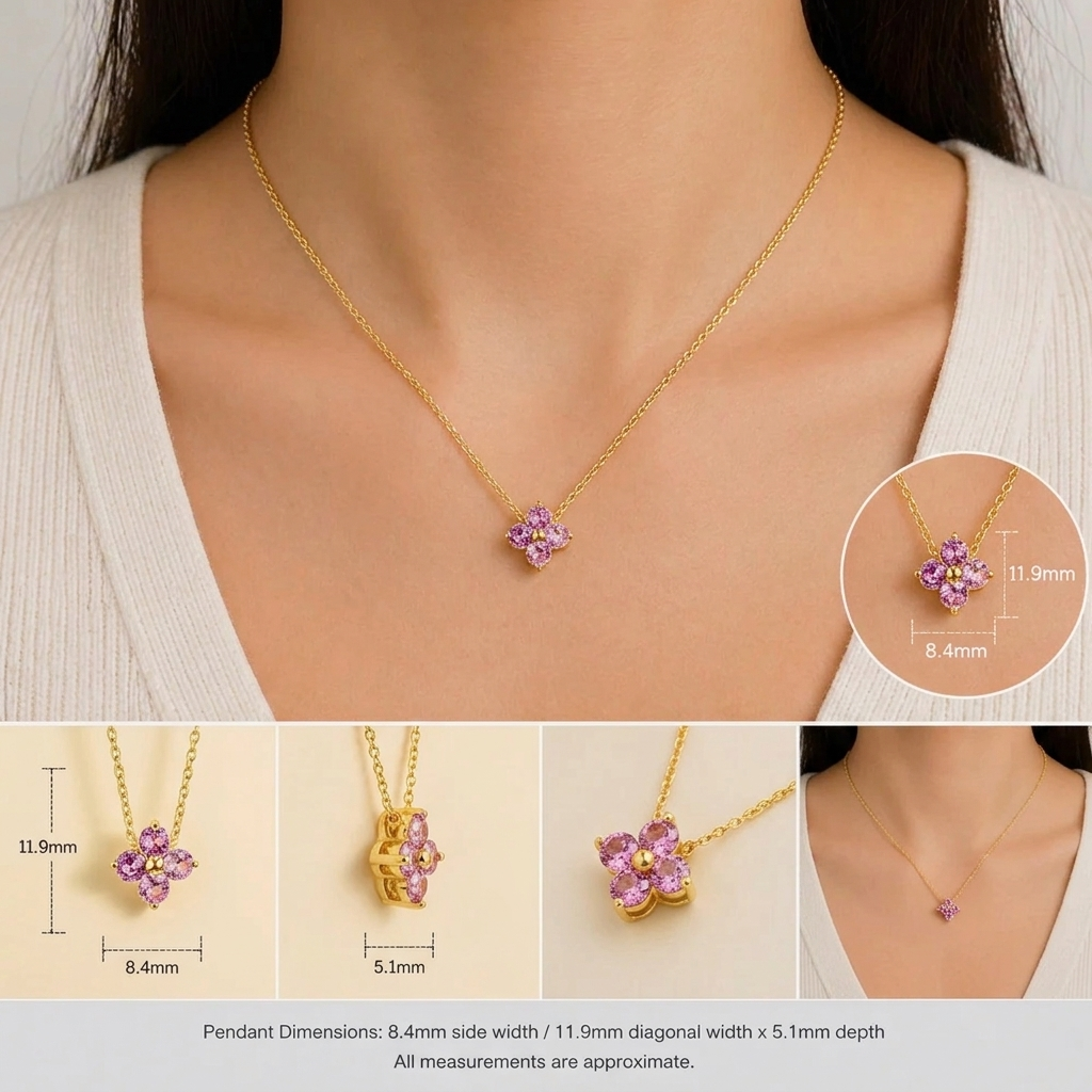 Clover Pink Sapphire Necklace In Gold