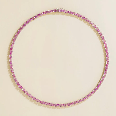 Salto Pastel Pink Sapphire Oval Tennis Necklace in White Gold Salto Pastel Pink Sapphire Oval Tennis Necklace in White Gold