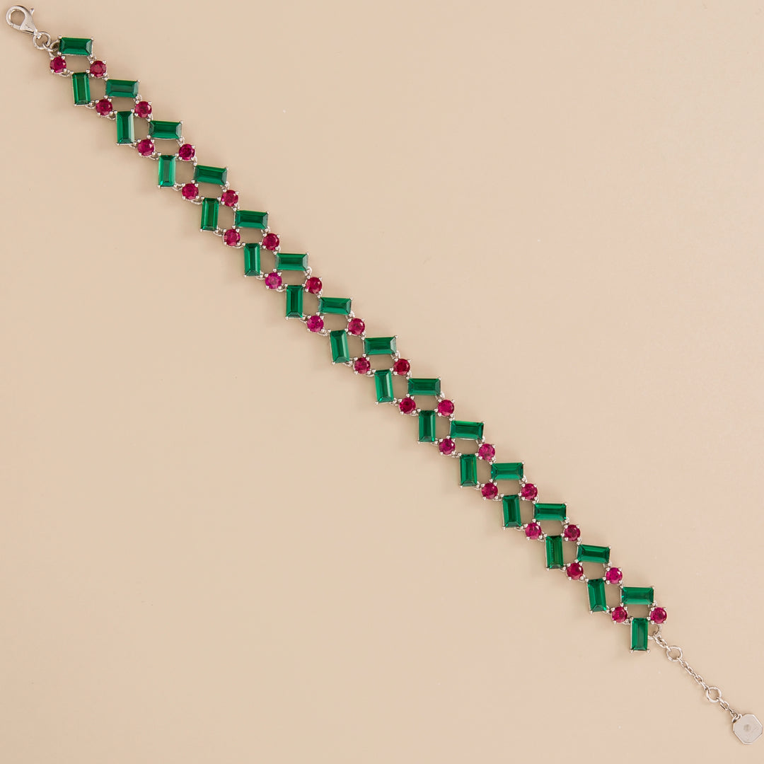 Dante bracelet in 18K white gold vermeil and set with lab grown Emerald and Ruby. Perfect for yourself and as gift.