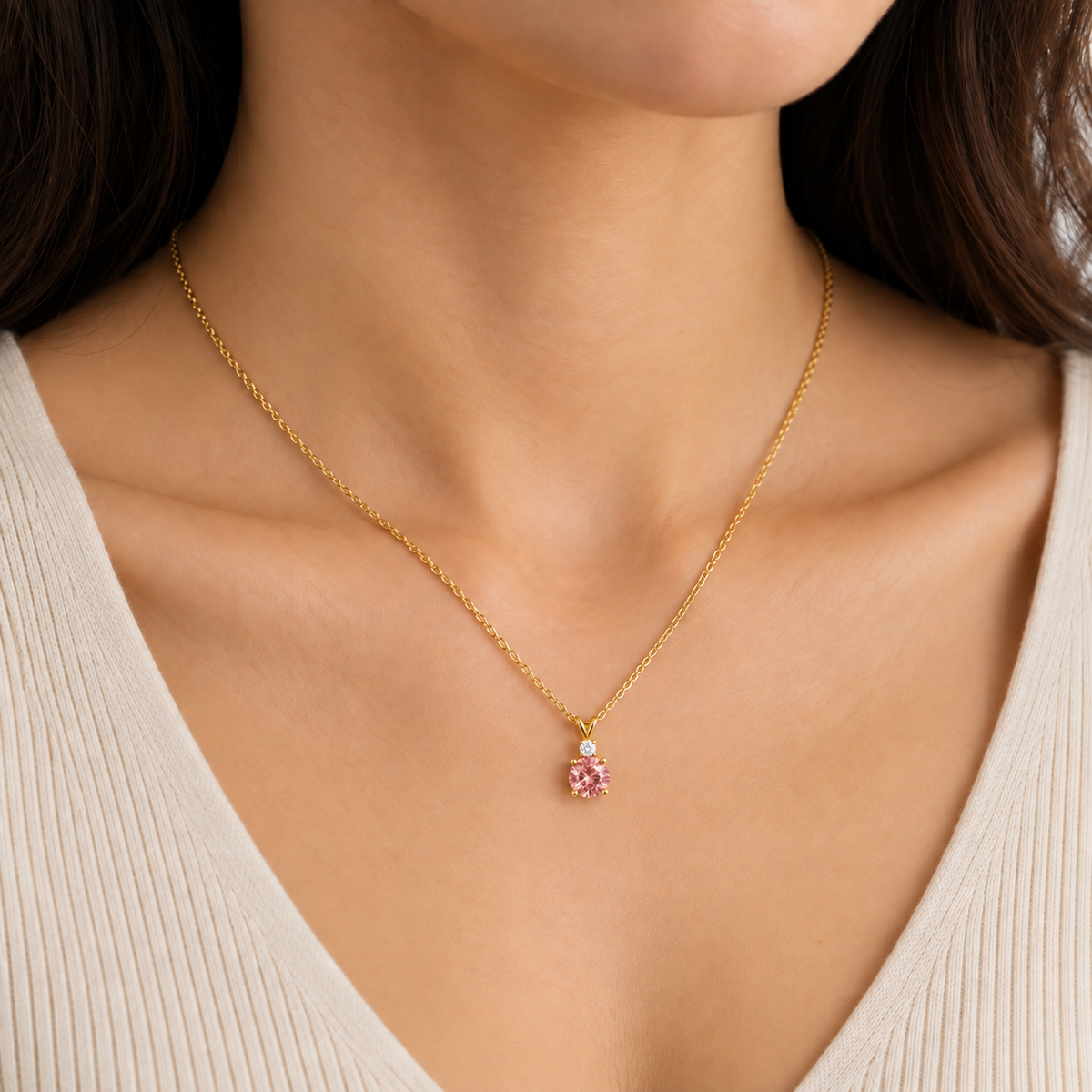 Joie Round Padparadscha Sapphire & Diamond Drop Pendant Necklace in Gold