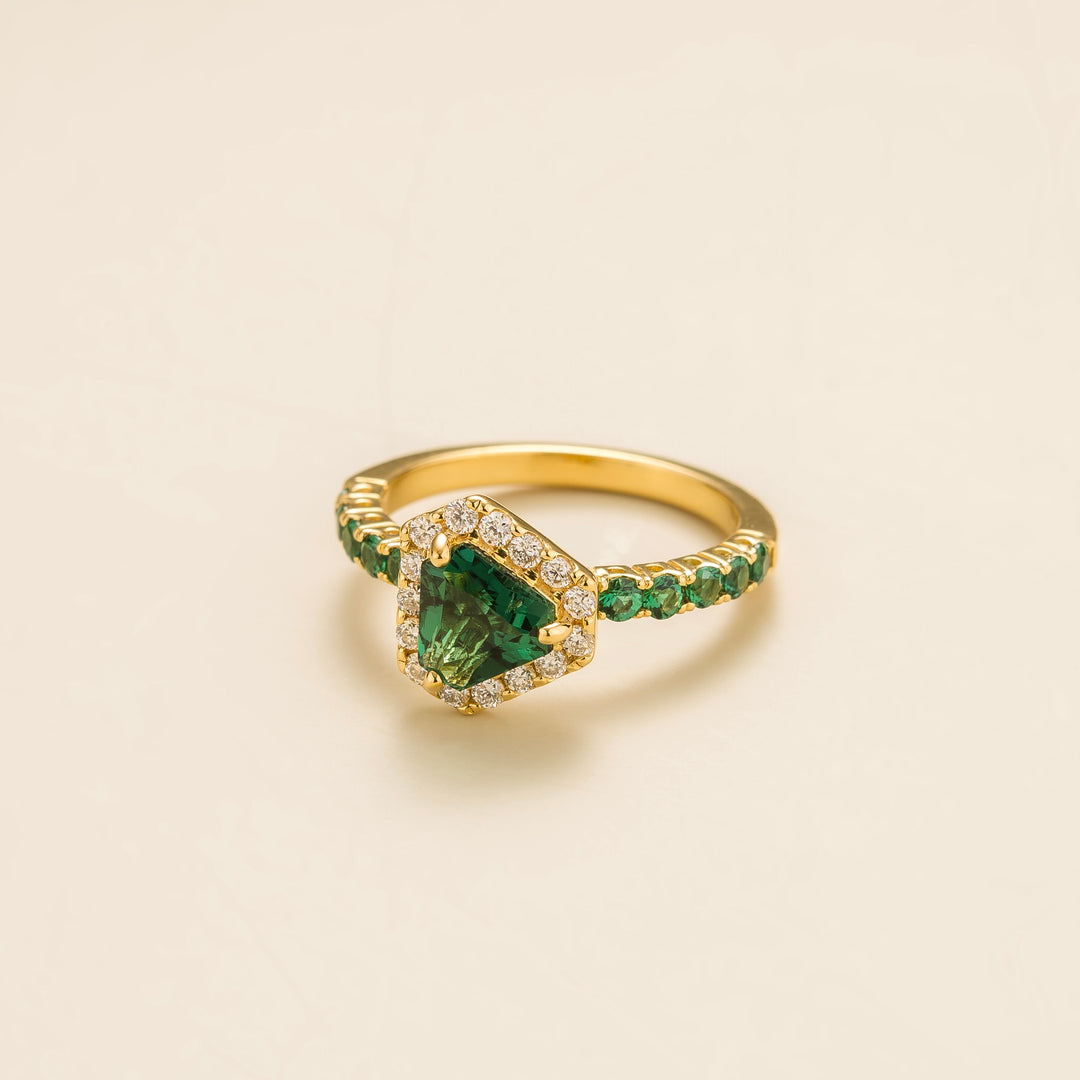 Diana Gold Ring Emerald Diamond Juvetti Jewellery London