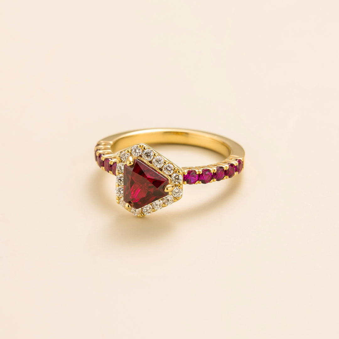 Diana Gold Ring Ruby Diamond Juvetti London