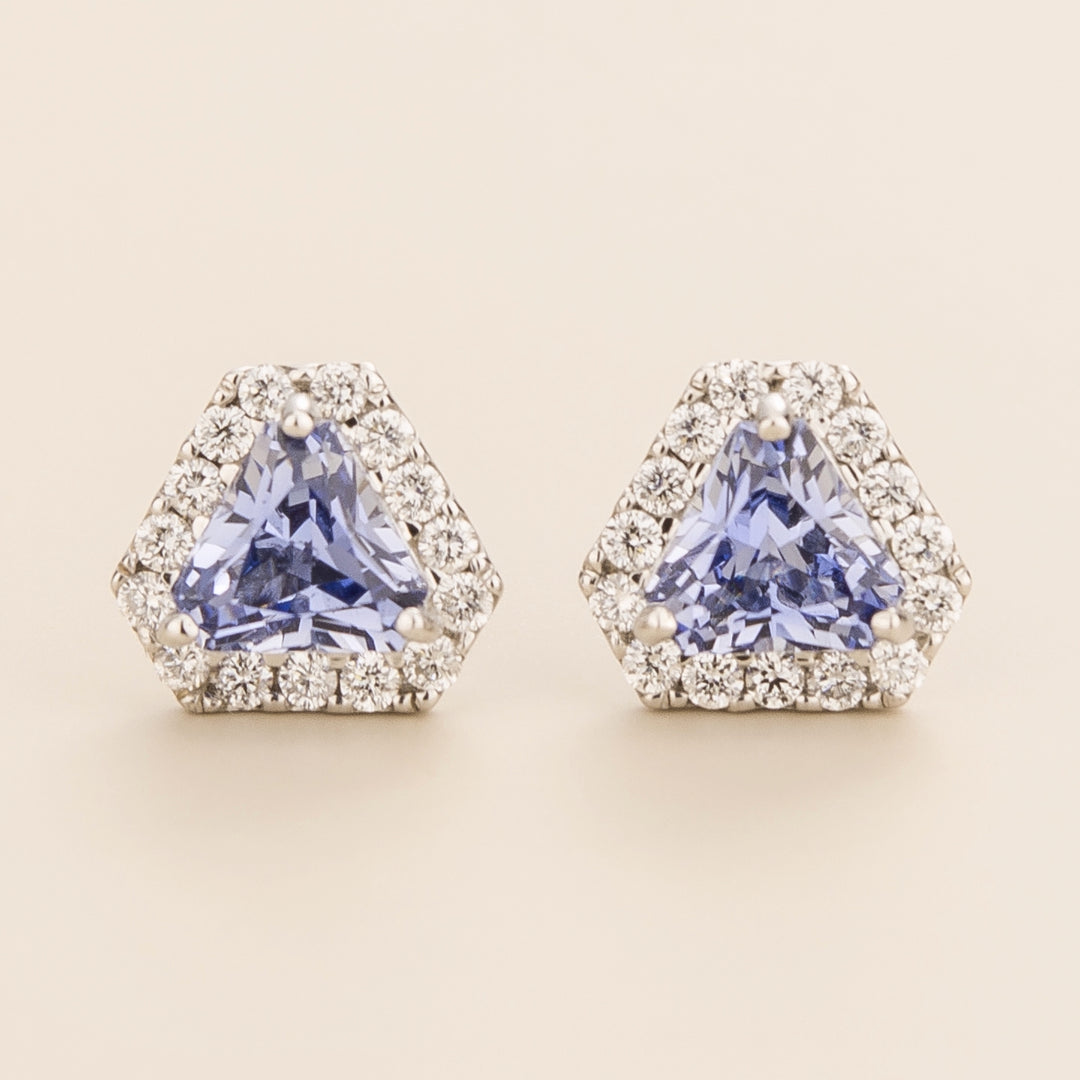 Diana White Gold Earrings Pastel Blue Sapphire and Diamond Juvetti Jewelry London