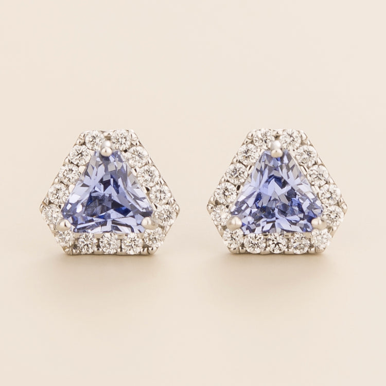 Diana White Gold Earrings Pastel Blue Sapphire and Diamond Juvetti Jewelry London