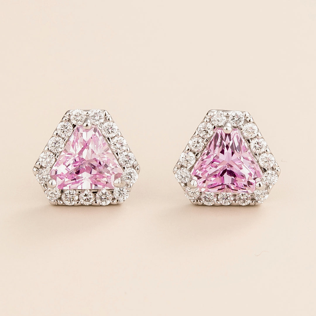 Diana White Gold Earrings Pink Sapphire and Diamond Juvetti Jewelry London