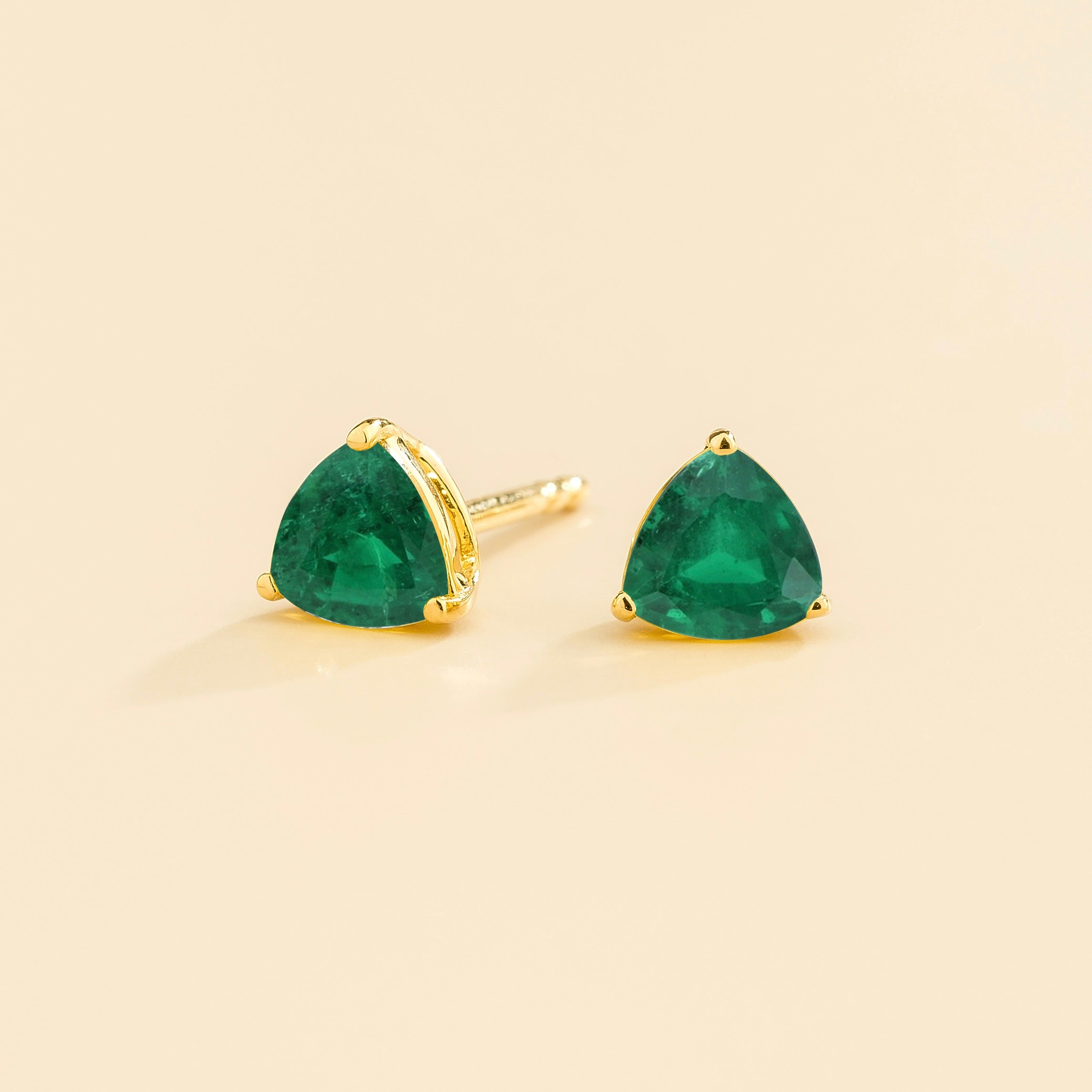 Trillion Emerald Solitaire Stud Earrings in Gold