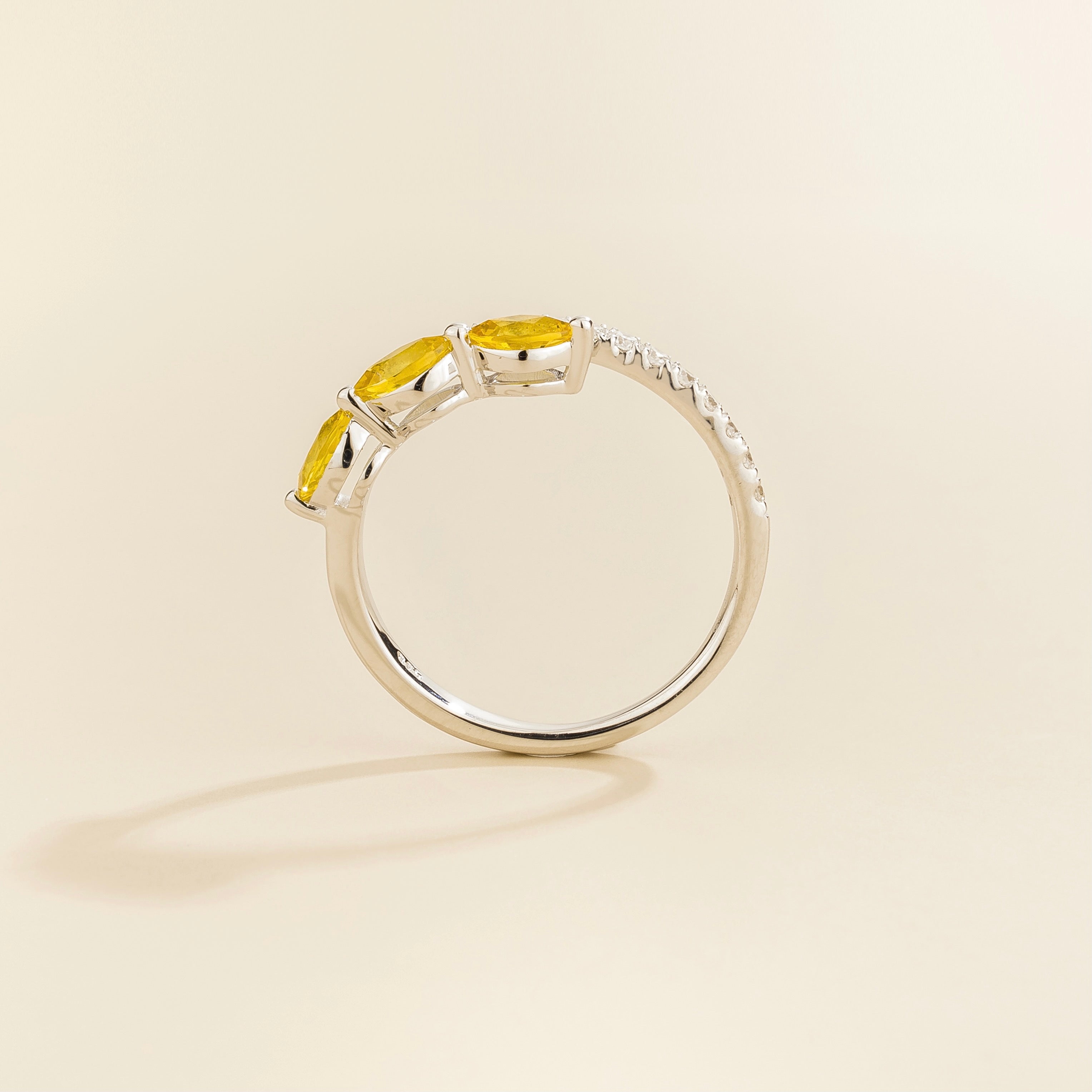 Sava Yellow Sapphire Three-Stone & Diamond Pavé Ring in White Gold