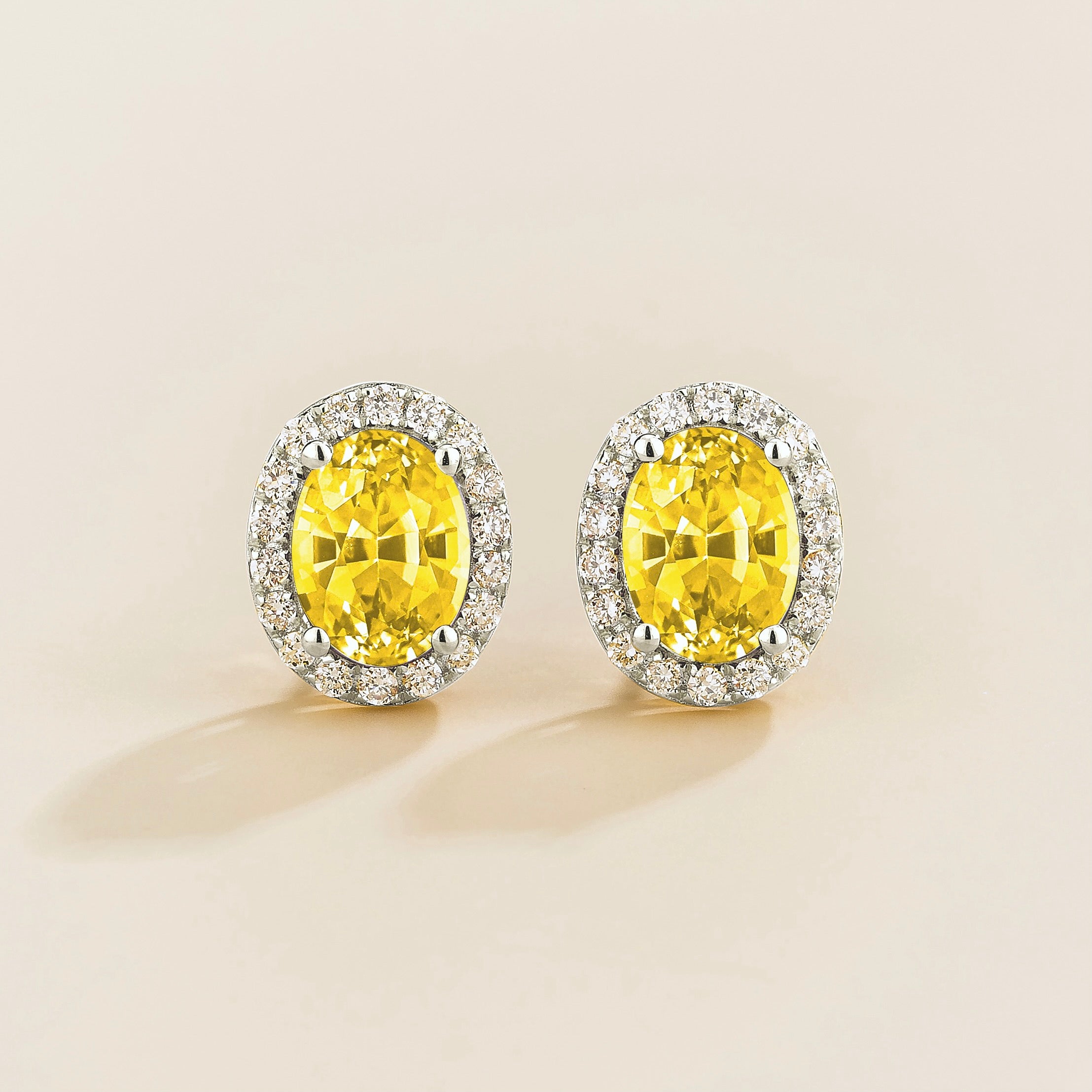 Mina Oval Yellow Sapphire & Diamond Halo Earrings In White Gold