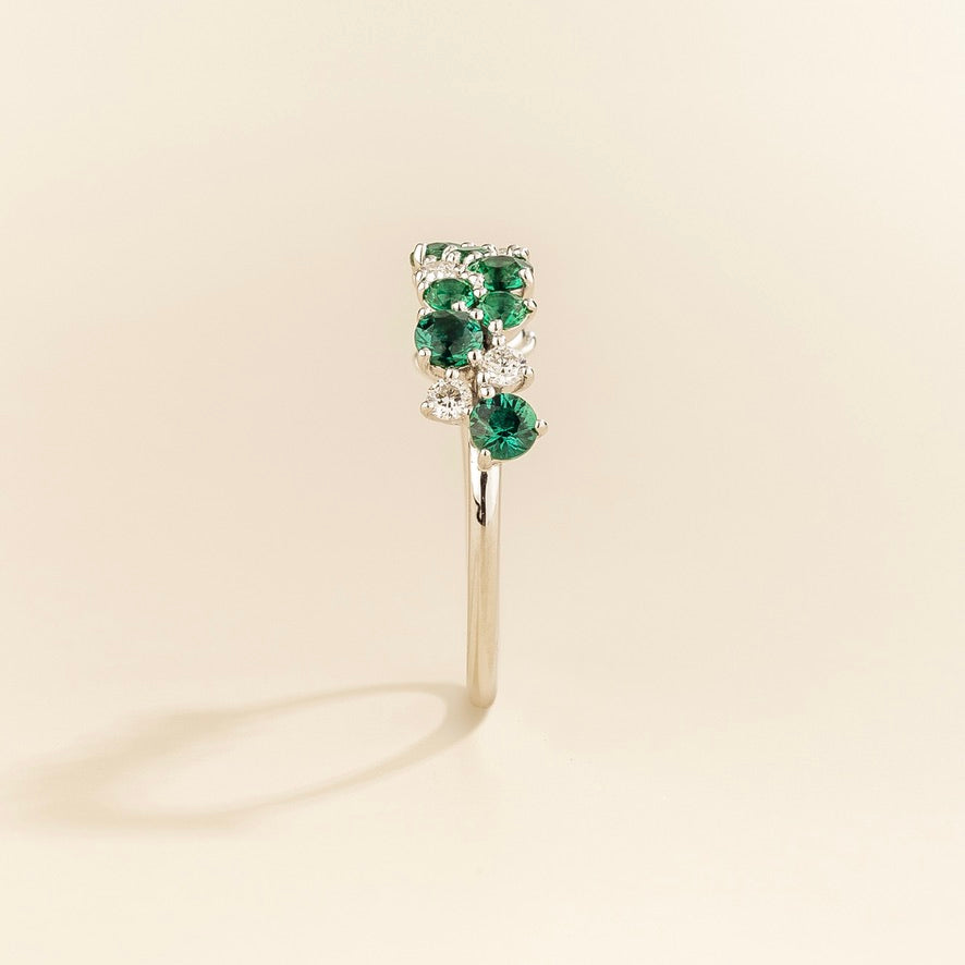 Starry Emerald & Diamond Cluster Ring in White Gold