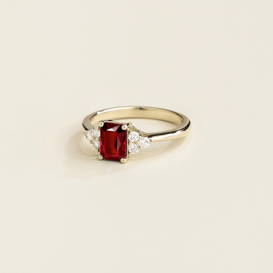 Chateau Ruby Emerald-Cut & Diamond Ring in White Gold