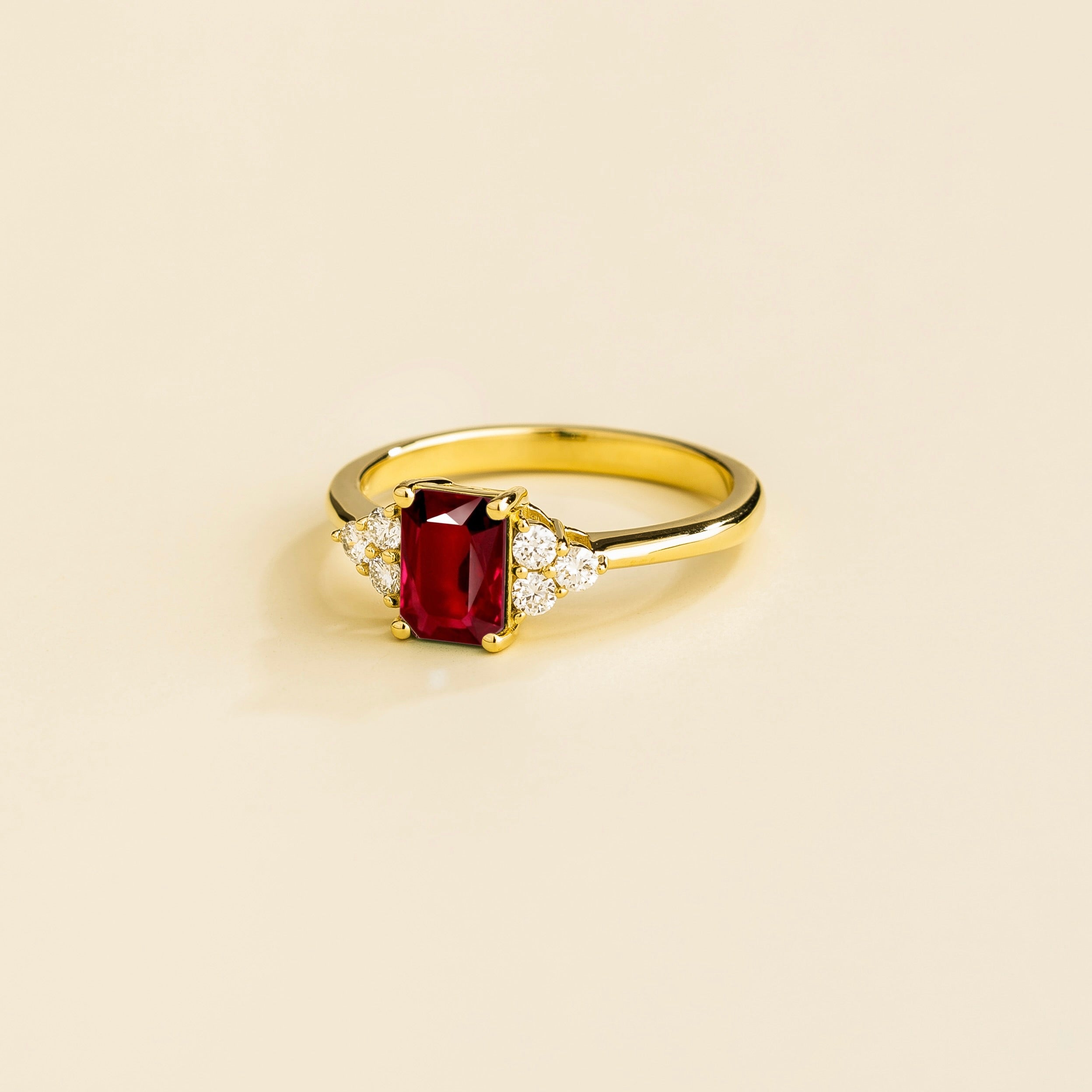 Chateau Ruby Emerald-Cut & Diamond Ring in Gold