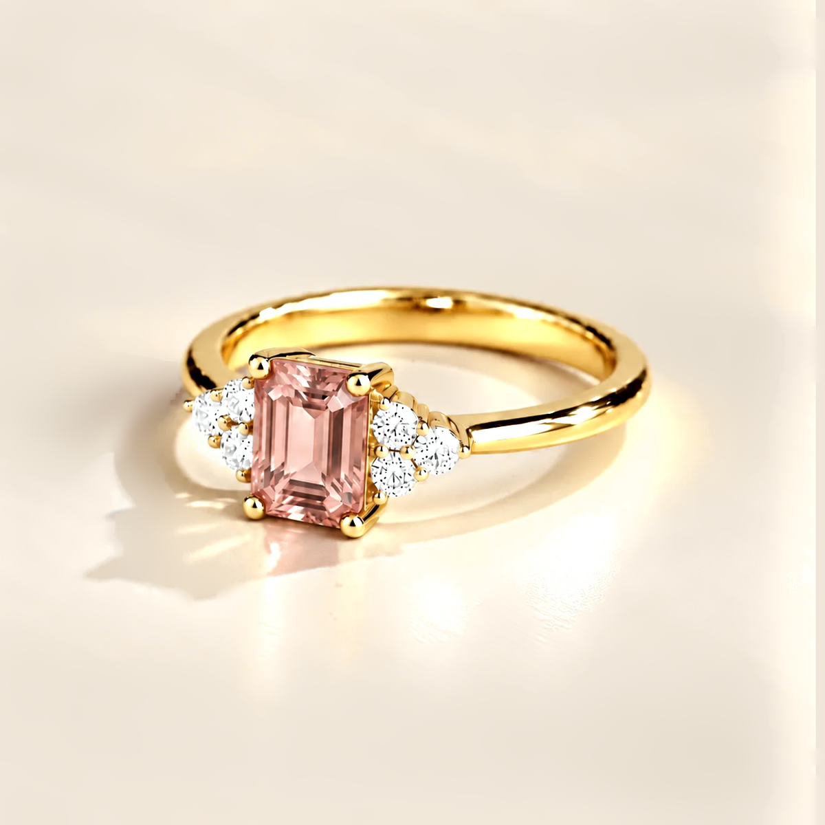 Chateau Morganite Emerald-Cut & Diamond Ring in Gold