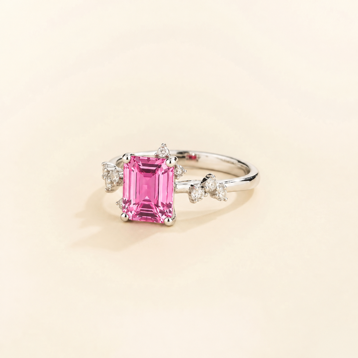Frost Emerald-Cut Pink Sapphire & Diamond Ring in White Gold