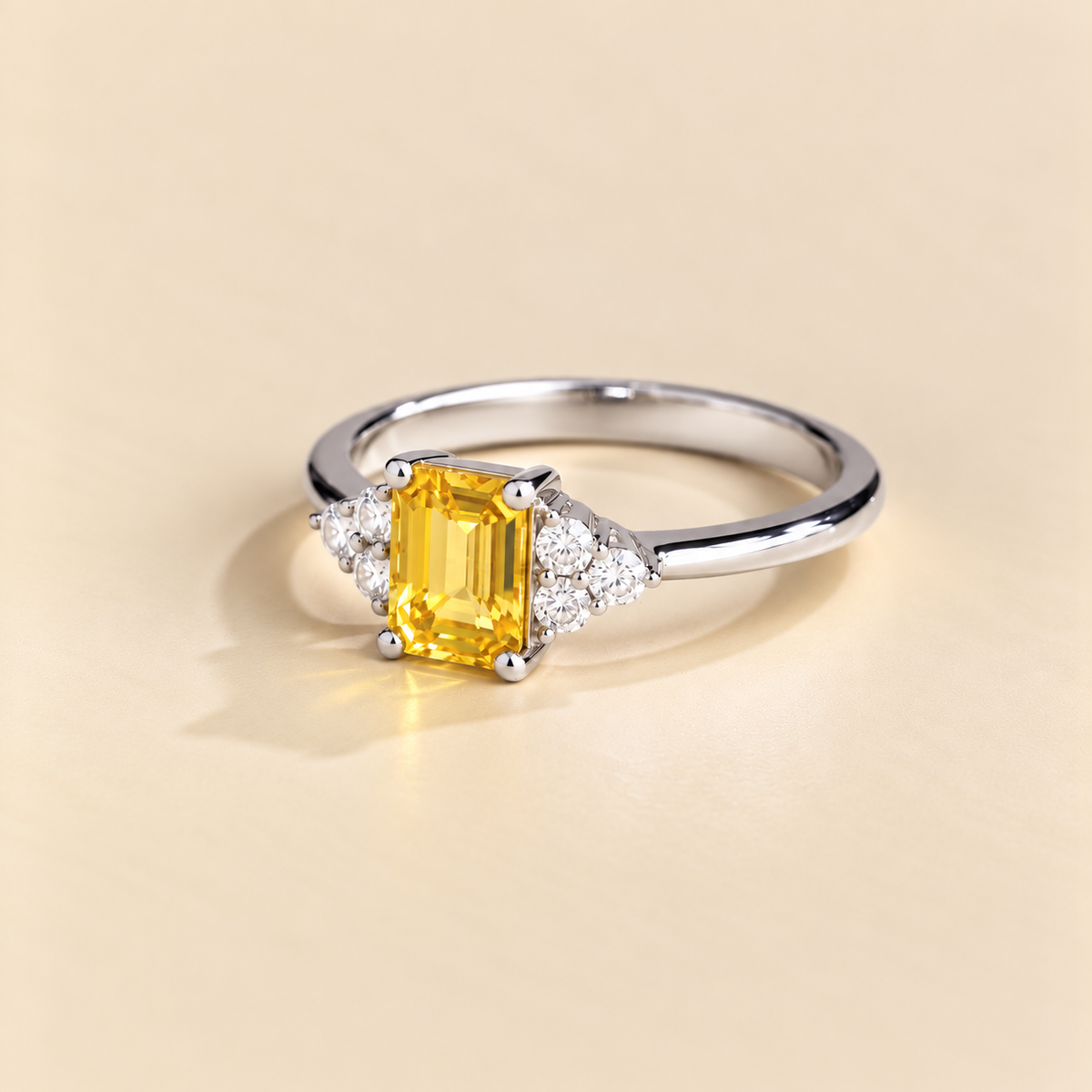 Chateau Yellow Sapphire Emerald-Cut & Diamond Ring in White Gold