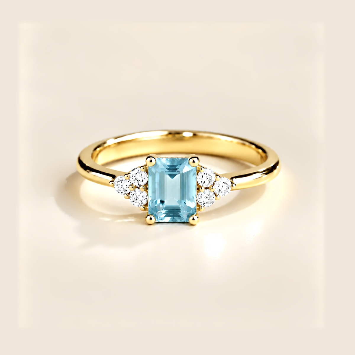 Chateau Aquamarine Emerald-Cut & Diamond Ring in Gold