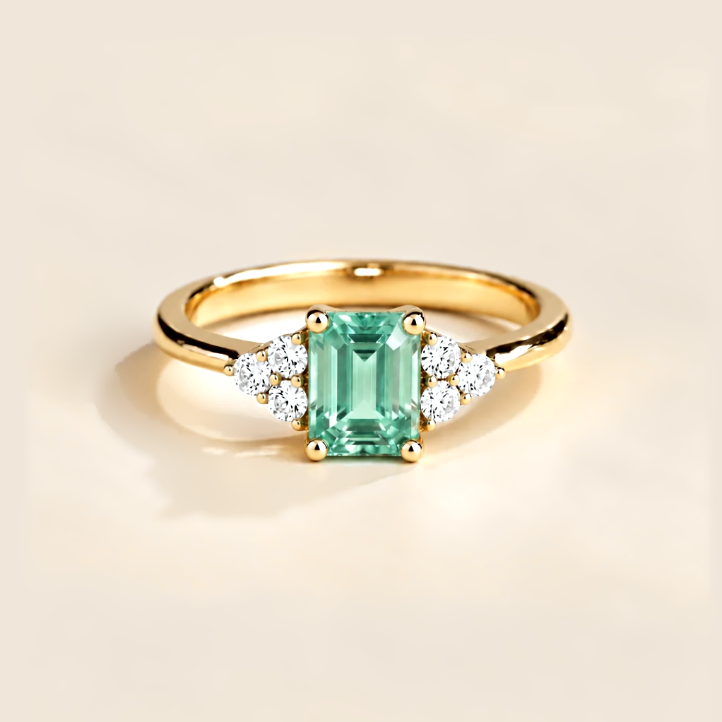 Chateau Green Sapphire Emerald-Cut & Diamond Ring in Gold