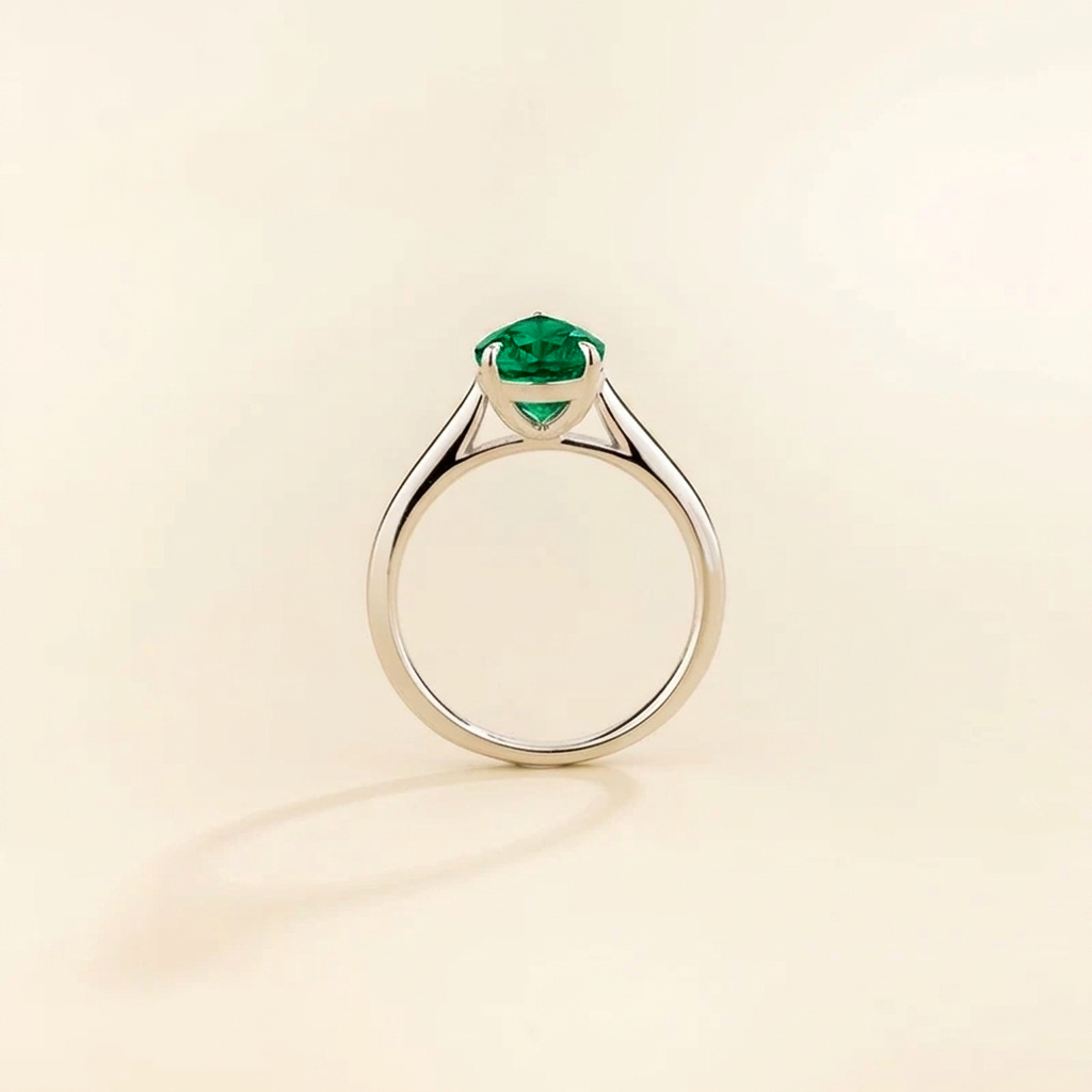 Pandal Pear Shape Emerald Cathedral Solitaire Ring