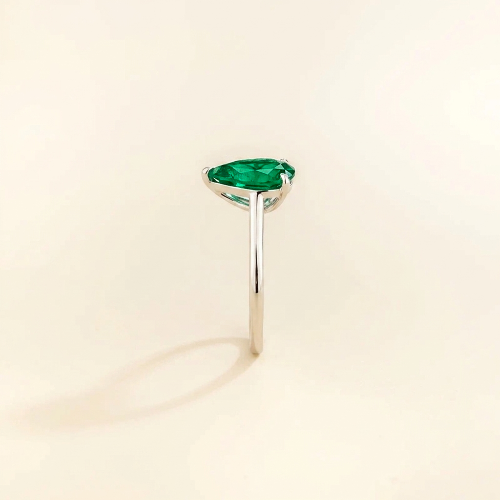 Pandal Pear Shape Emerald Cathedral Solitaire Ring