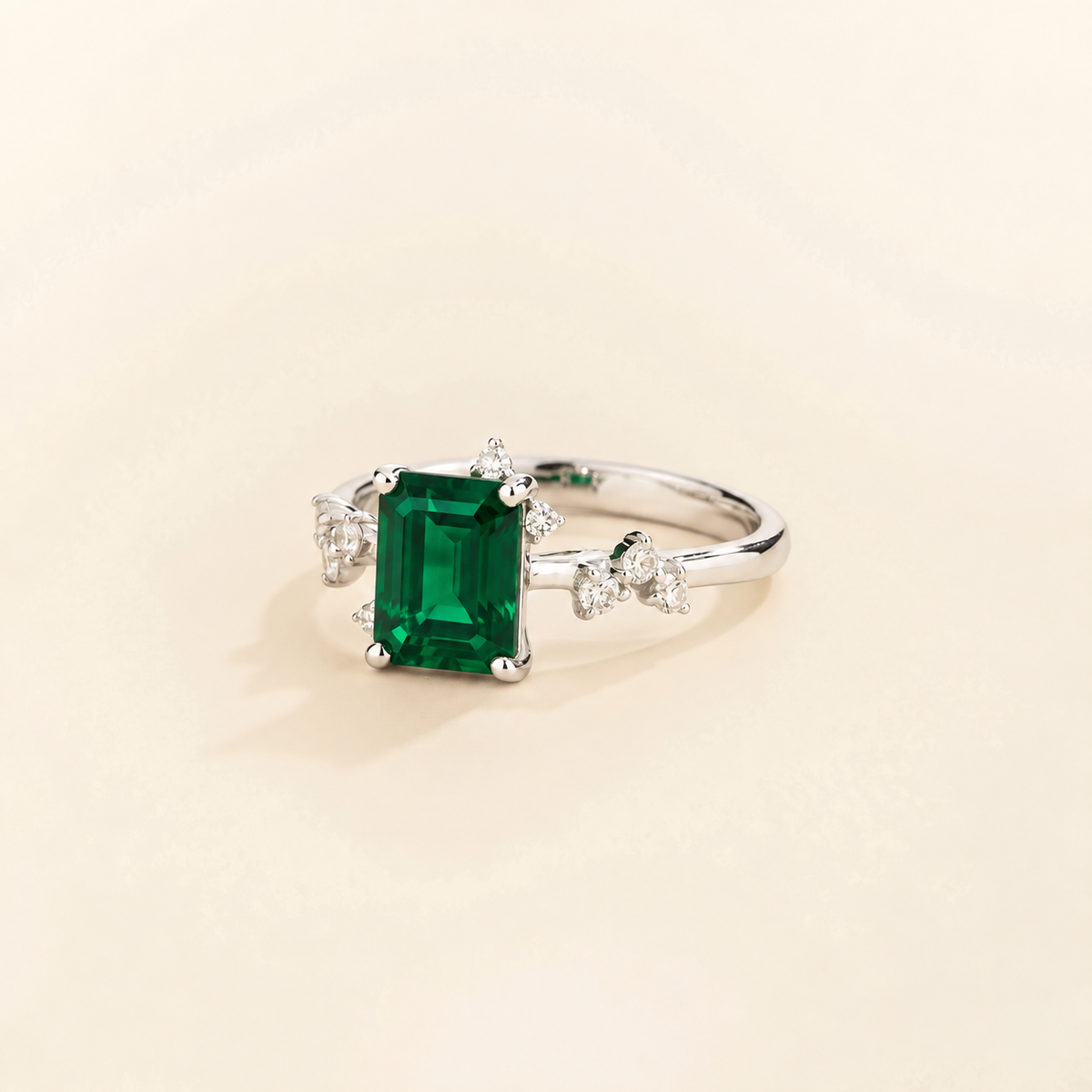 Frost Emerald-Cut Emerald & Diamond Ring in White Gold