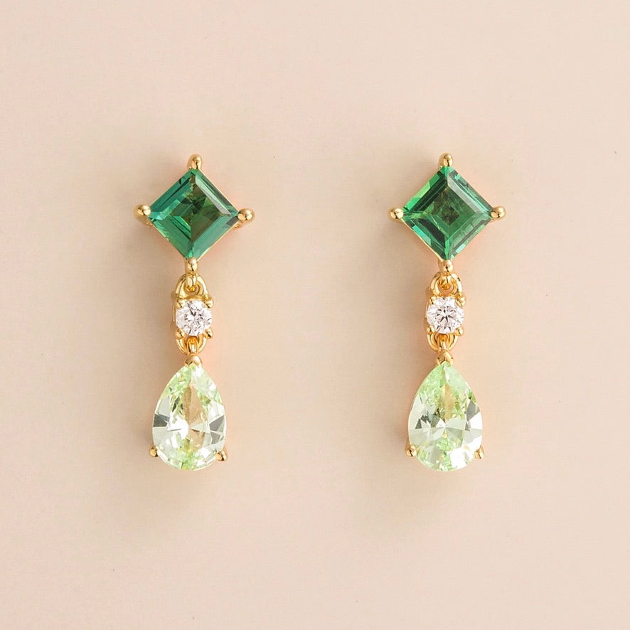Flamingo Emerald, Green Sapphire & Diamond Drop Earrings In Gold