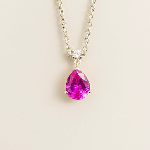 Ori Vivid Pink Sapphire and Diamond Pear Drop Pendant Necklace in White Gold - Medium Ori Vivid Pink Sapphire and Diamond Pear Drop Pendant Necklace in White Gold - Medium