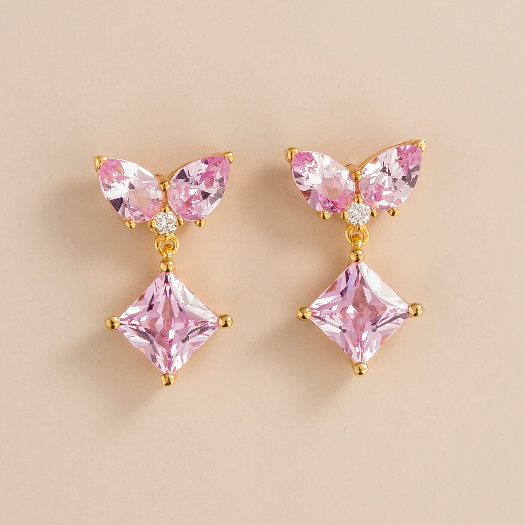 Amore Pink Sapphire & Diamond Butterfly Drop Earrings in Gold