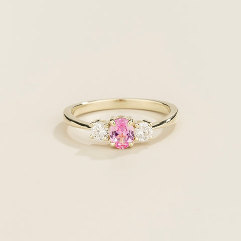 Boble Pink Sapphire Oval and Diamond Three-Stone Ring in White Gold