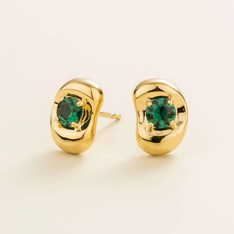 Fava Gold Earrings Set With Emerald By Bespoke Jewellery London UK
