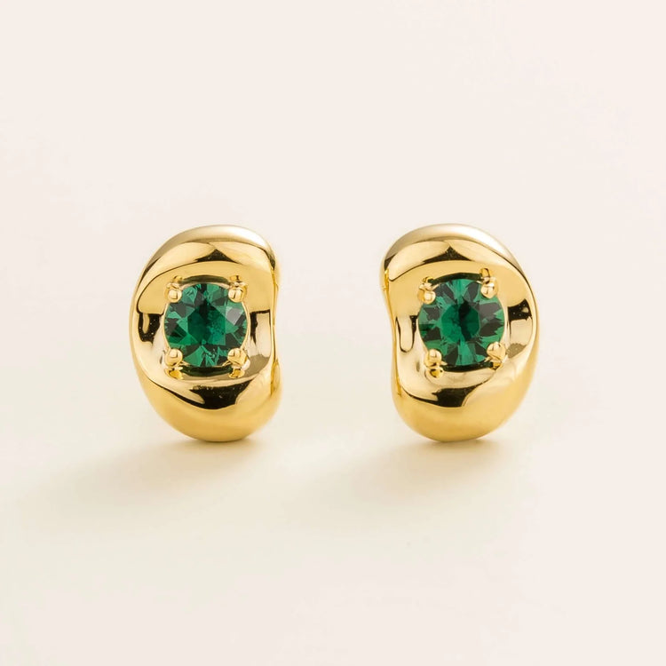 Fava Gold Earrings Set With Emerald By Bespoke Jewellery London