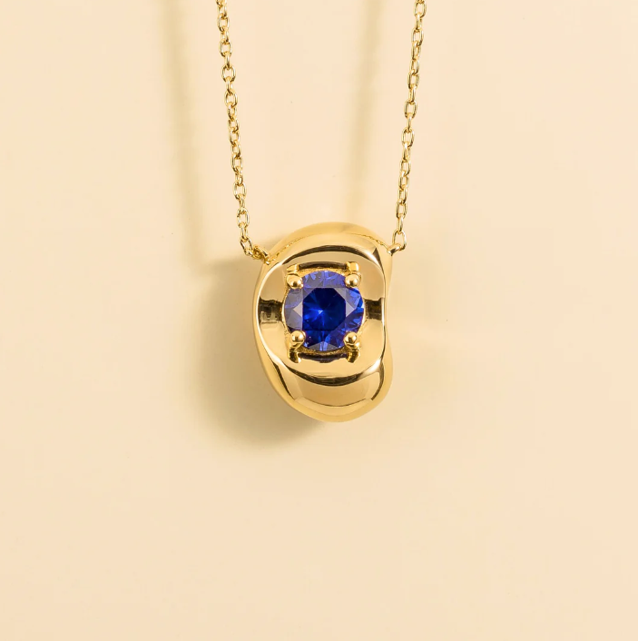 Fava Gold Necklace Set With Blue Sapphire By Juvetti London