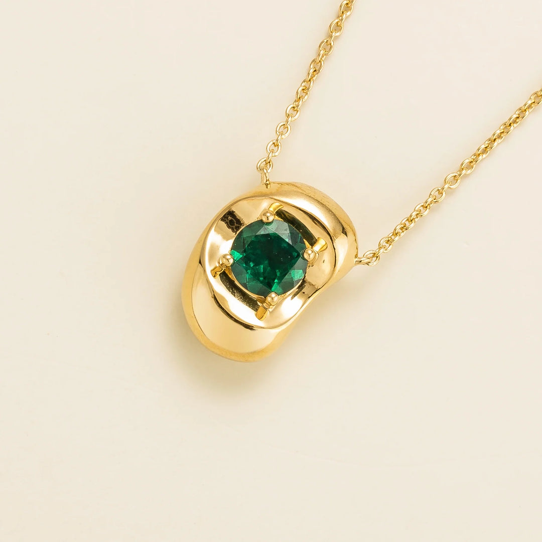 Fava Gold Necklace Set With Emerald By Bespoke Jewellery London uK