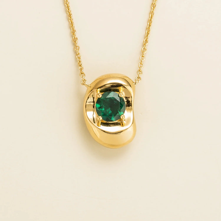 Fava Gold Necklace Set With Emerald By Bespoke Jewellery London UK