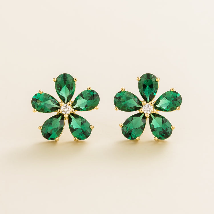 Florea Gold Earrings Emerald and Diamonds Best Online Jewellery London UK