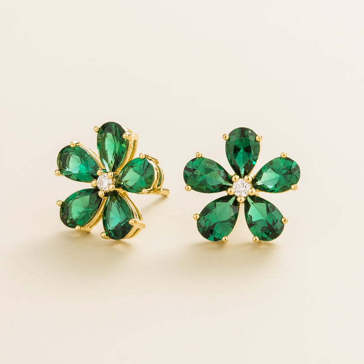 Florea Gold Earrings Emerald and Diamonds Best Online Jewellery London