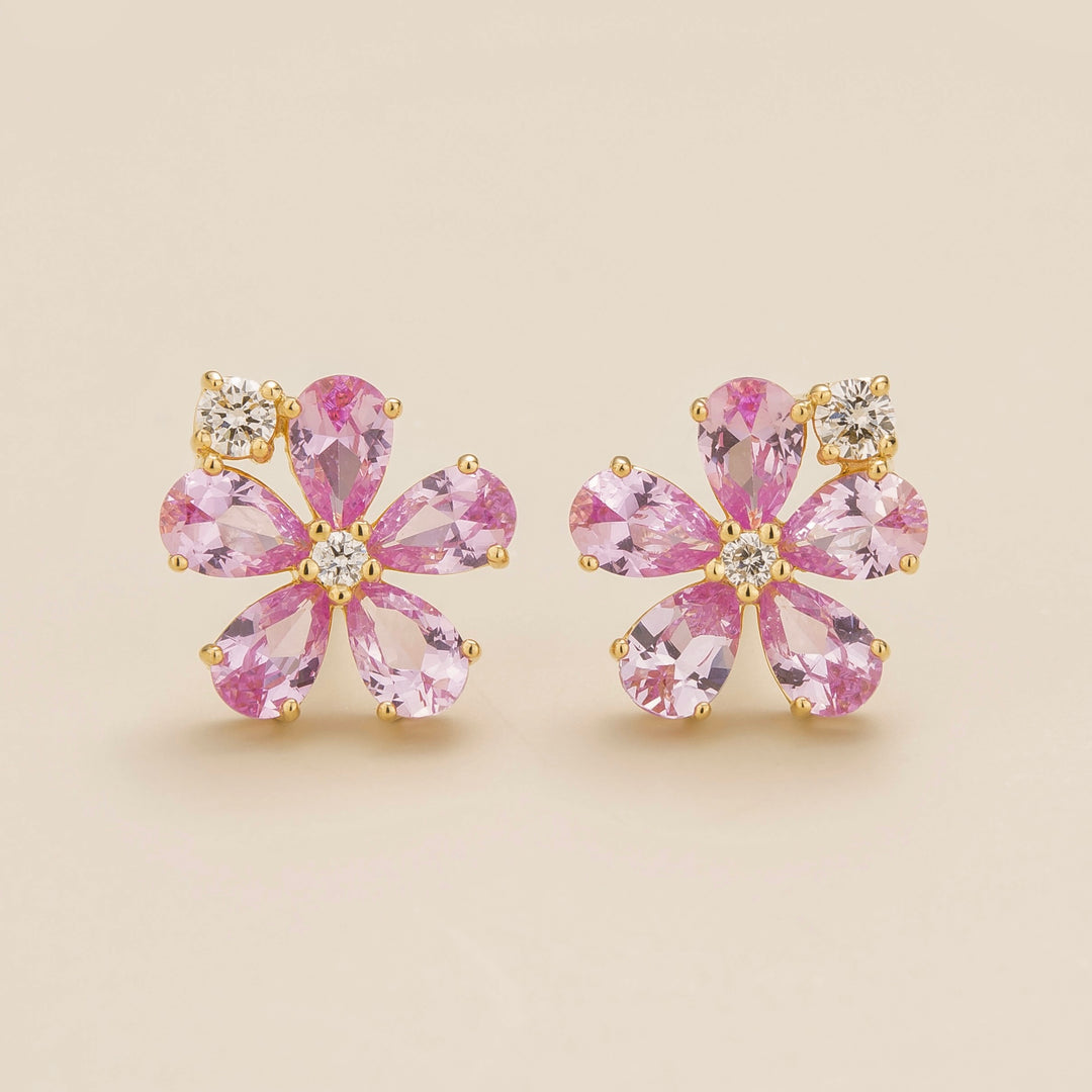 Florea Gold Earrings Pink Sapphire and DiamondBest London Jewellery Store