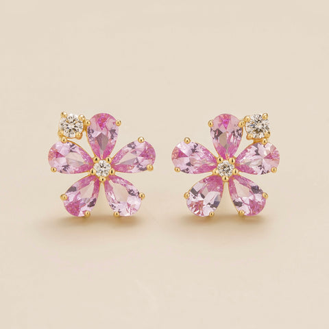 Florea Pastel Pink Sapphire and Diamond Flower Stud Earrings in Gold Florea Pastel Pink Sapphire and Diamond Flower Stud Earrings in Gold