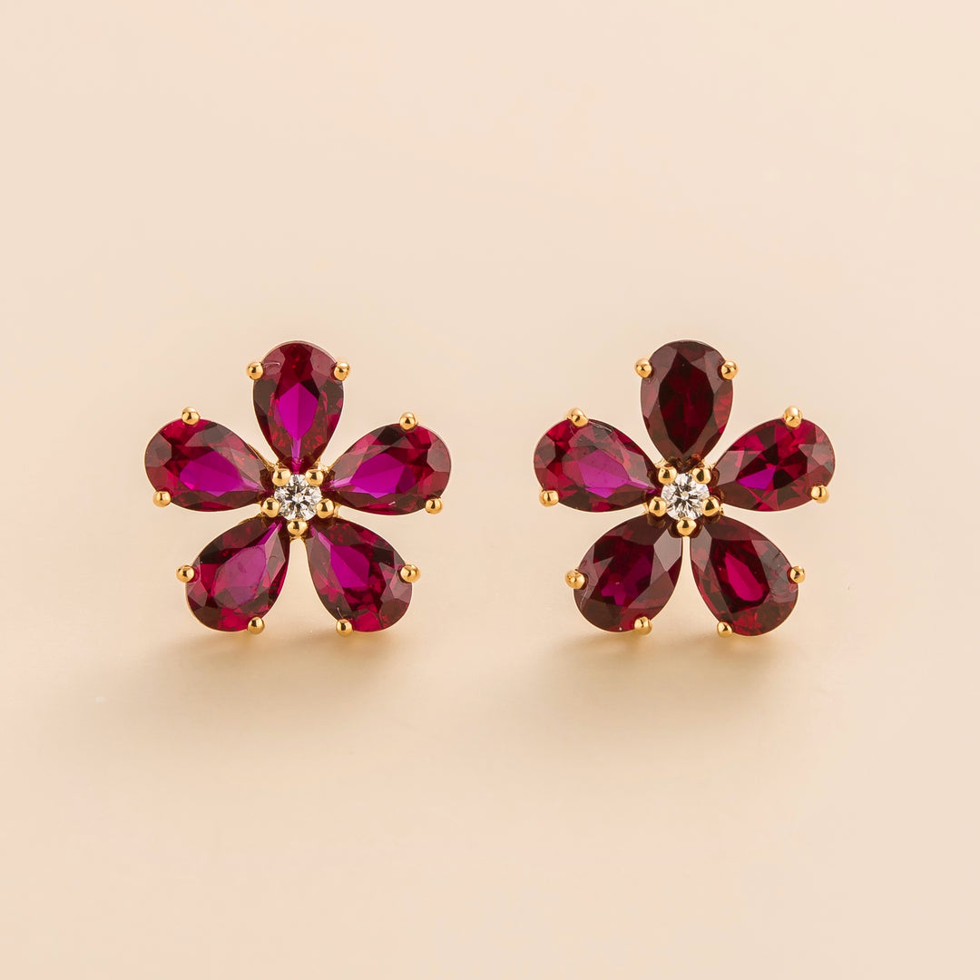 Florea Gold Earrings Ruby and Diamond Best Online Jewellery London
