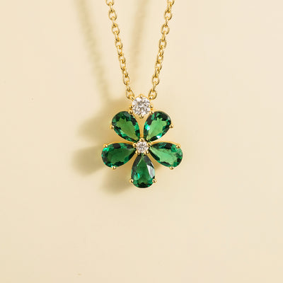 Florea Emerald & Diamond Flower Pendant Necklace in Gold