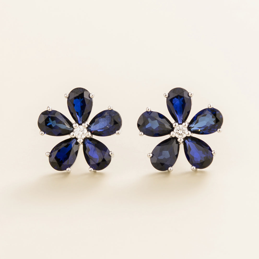 Florea White Gold Earrings Blue Sapphire and Diamond Best Online Jewellery London UK