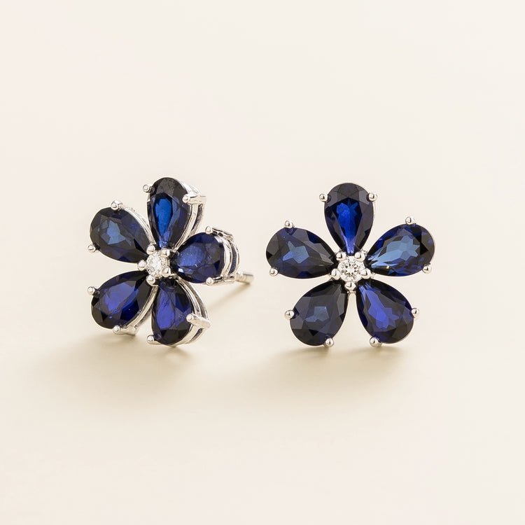 Florea White Gold Earrings Blue Sapphire and Diamond Best Online Jewellery London
